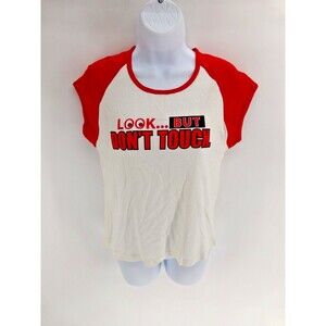 Look but don't touch women's red and white baseball t-shirt size L